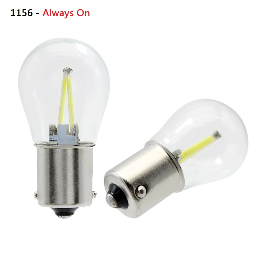 1156 BA15S Always ON 1 шт. 1156 BA15S P21W COB светодиодный 1157 BAY15D стеклянный светодиодный светильник с нитью накаливания автомобильная лампа авто задний тормозной светильник DRL сигнальная лампа заднего поворота DC 12 В - Испускаемый цвет: 1156 BA15S Always ON