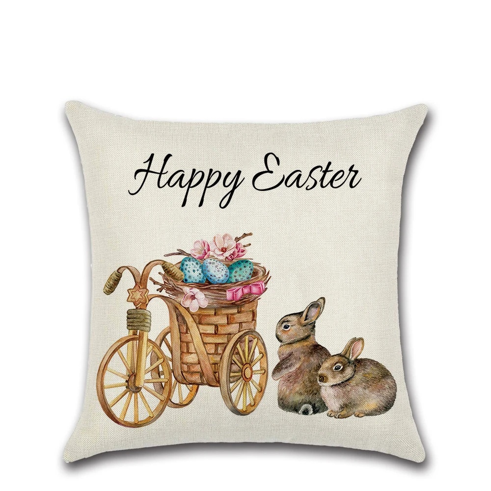 

Easter Day Faux Linen 45*45cm Throw PillowCase Painted Decorative Square Simplicity Cushion Cover for Pillows Decoration 1/2 Pcs