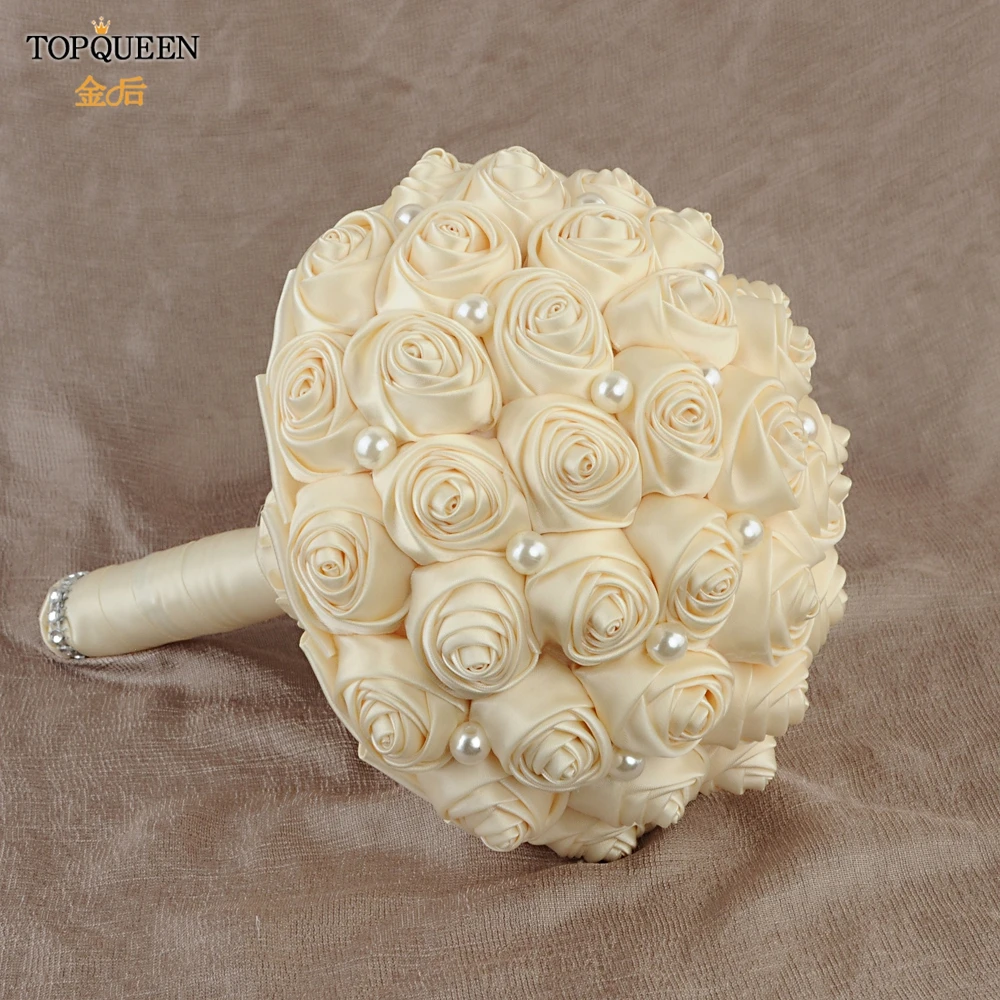 

TOPQUEEN SF3-I Bouquet of Artificial Flowers Wedding Bouquet Brooch Large Ivory Bouquet Ribbons Rose Flower Bridal Bouquets