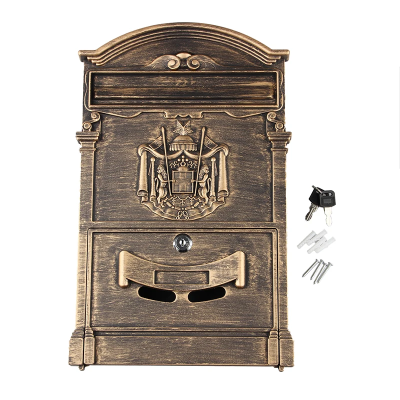 

LOCKABLE SECURE POSTBOX LETTERBOX WALL MOUNTED STAINLESS MAIL POST LETTER BOX Model:Bronze