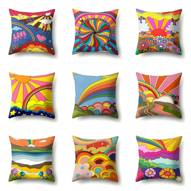 

Fashion Cushion Cover Cartoon Sun Sunrise Polyester Pillow Case For Bedroom Rainbow Throw Pillows 45x45cm Funda Cojin Cojines