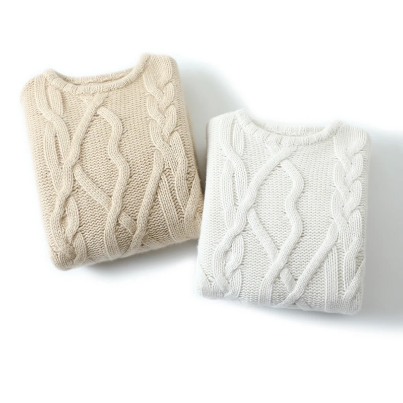 Женский кашемировый свитер оверсайз aliaga толстый вязаный пуловер с круглым