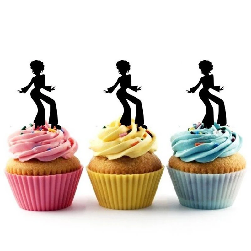 

70s Disco Party Decoration Roller Skates Disc Cupcake Toppers - Set of 24