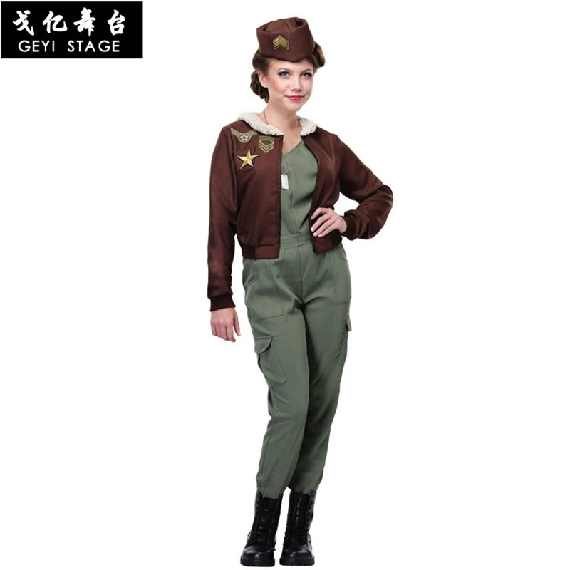 

new Adult Women Sexy Pilot cosplay Costume Halloween Army Solider Female Police Officer Cosplay Pilot Fancy Dress