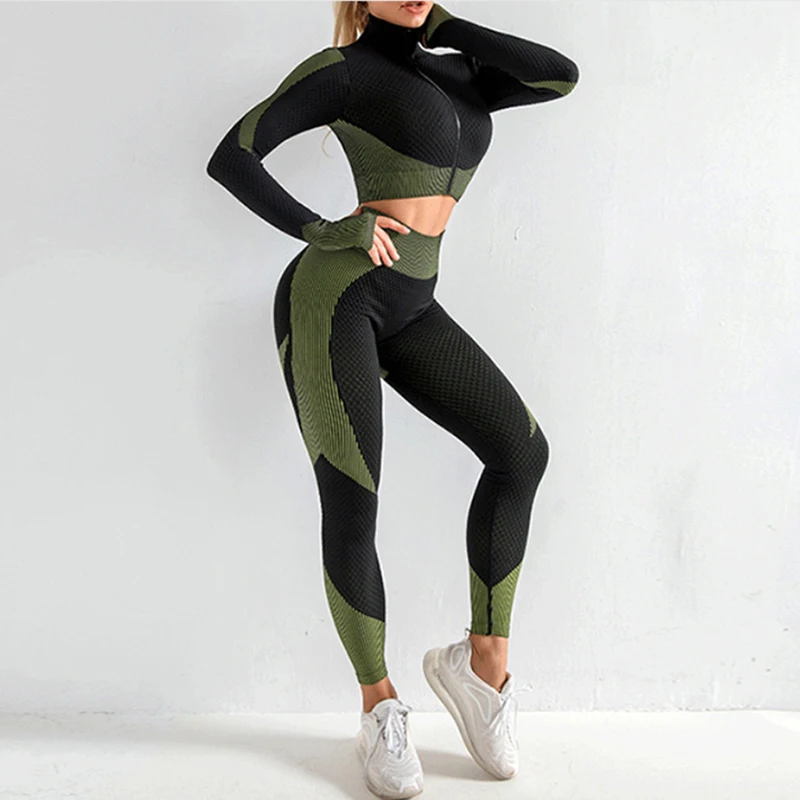 

Fitness Suits Women's Yoga Gym Sets Long Sleeve Shirt+Sport Sets Seamless Leggings Workout Running Clothing Sportswear For Women