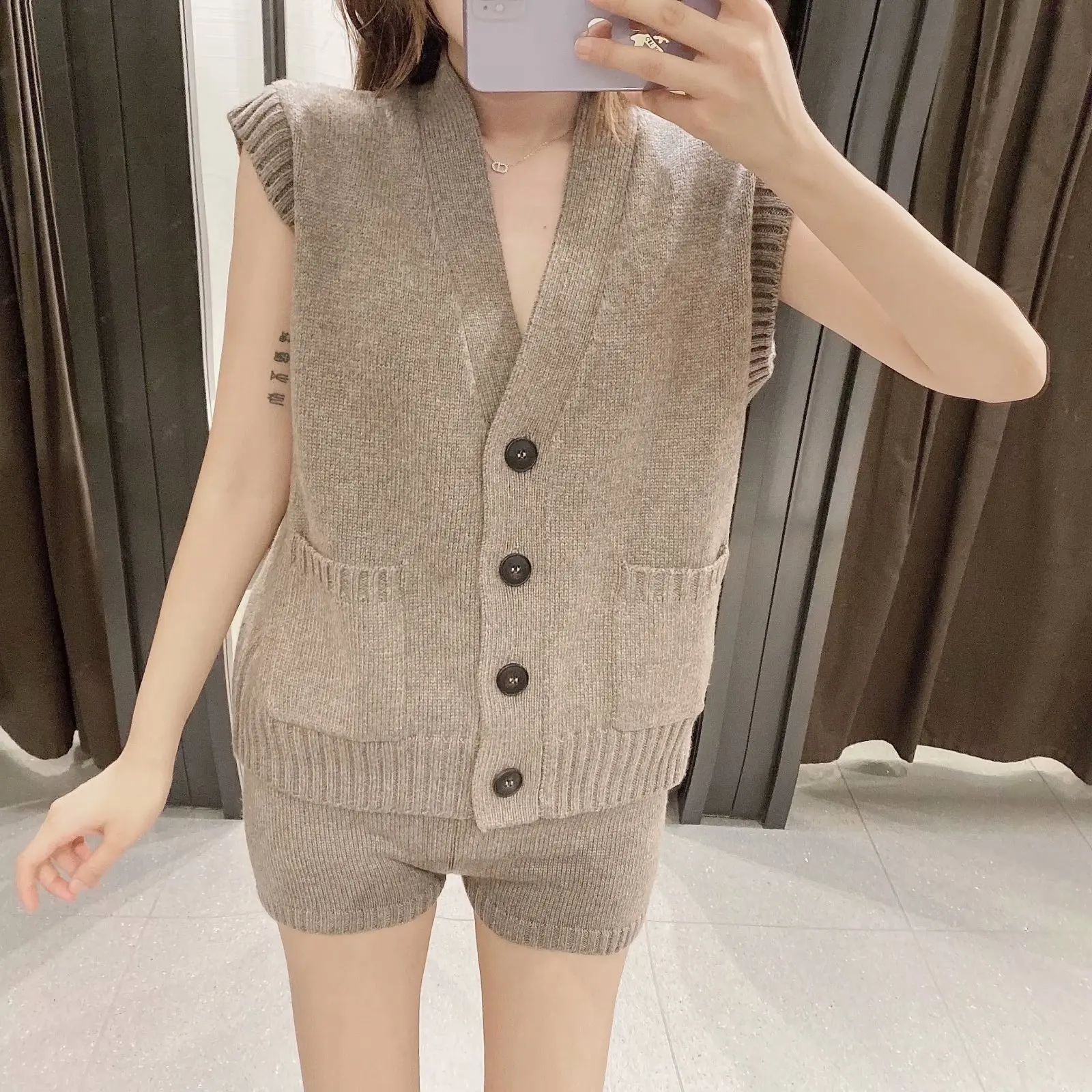 

TMODA825 Za Women 2021 Fashion Knitted Shorts Vintage Elasticity Female Streetwear Short Pants Pantalones Cortos