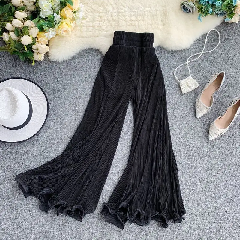 

Women summer wide-legged pants-loaded pets ramp stretch pleated pants for women streetwear flare pants dropshipping