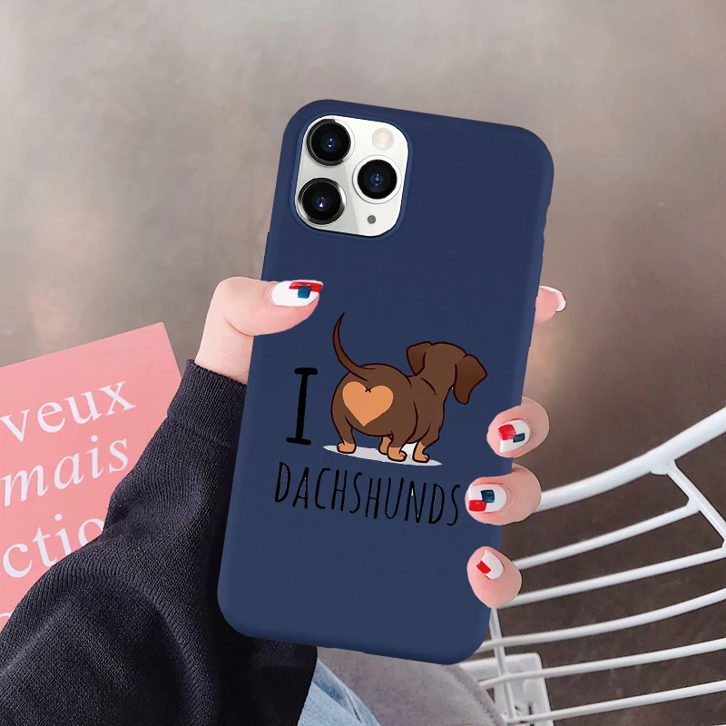 

JAMULAR Kawaii I Love Dachshunds Letter Phone Case For iPhone 11 Pro 12 XS MAX 7 XR X SE20 8 6Plus Cute Dog Soft Silicone Cover