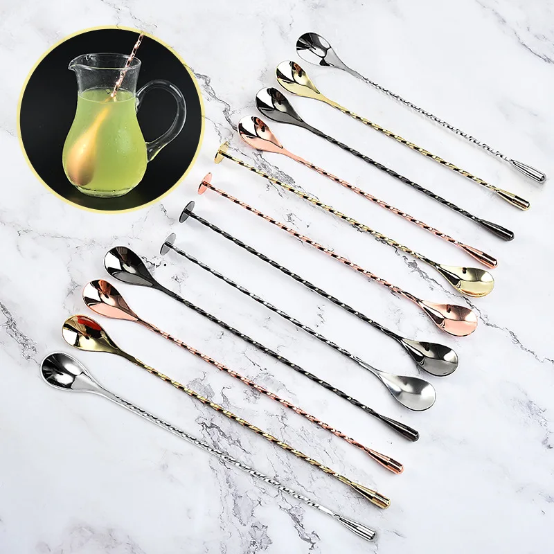 

Multifunctional stainless steel bar spoon cocktail bartender diversion spoon milk tea coffee stirring spoon stick