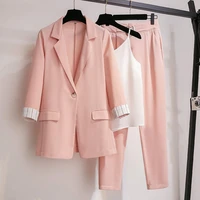 womens coat pants suit spring and summer new korean style loose thin suit high waist casual pants vest three piece suit
