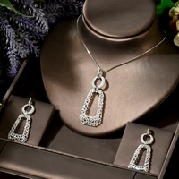 hibride charm geometric design 2pcs necklace earring set baguette cz jewelry set for women bridal wedding bisuteria mujer n 1876