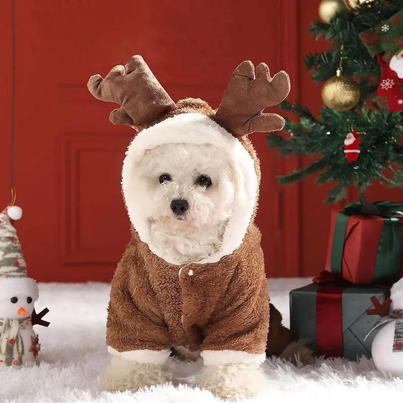 

Рождественская Одежда для собак, олень, теплое пальто, модный костюм из овечьей шерсти для Тедди, собаки чихуахуа, зимние аксессуары