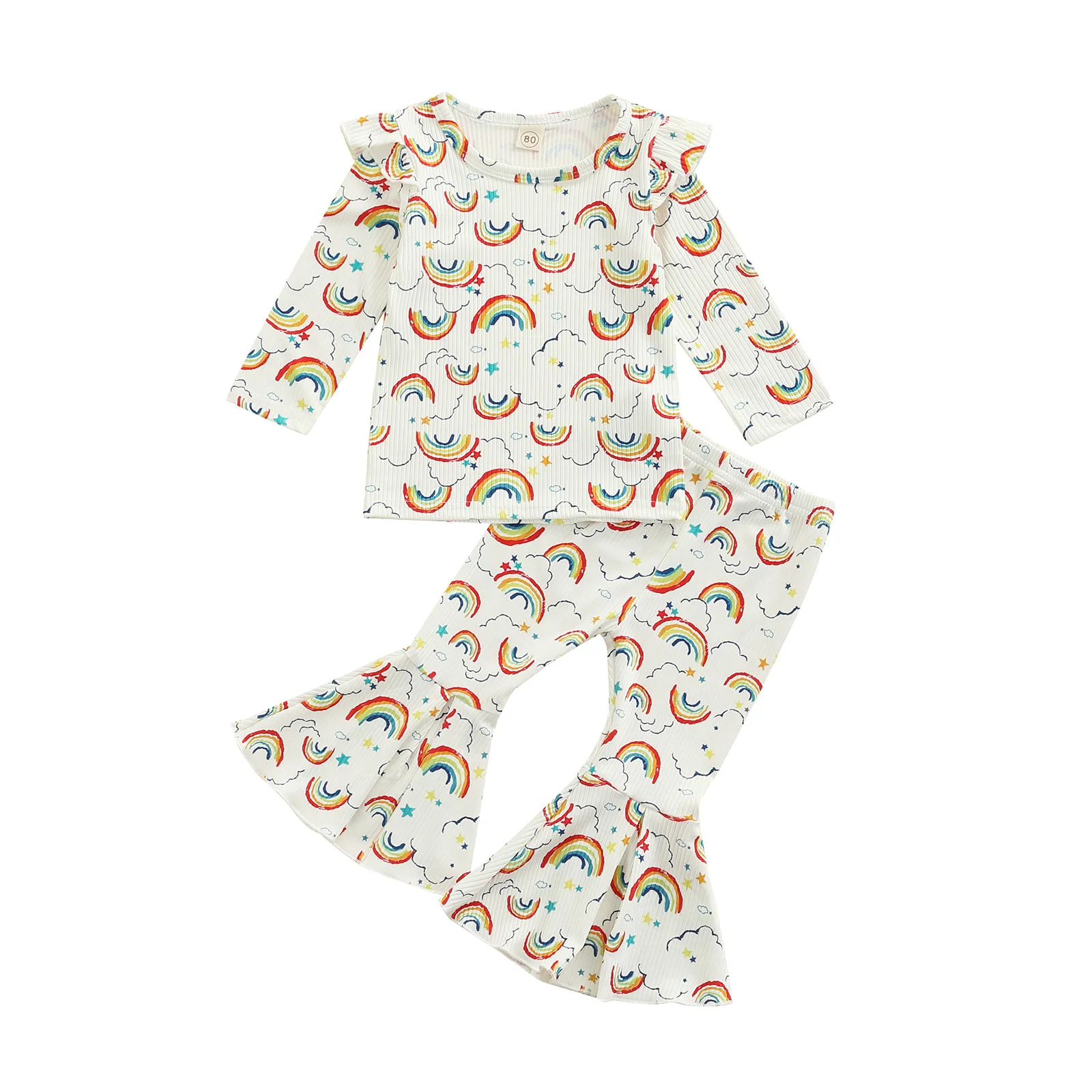 

2 шт., Повседневный пуловер с круглым вырезом и расклешенные брюки