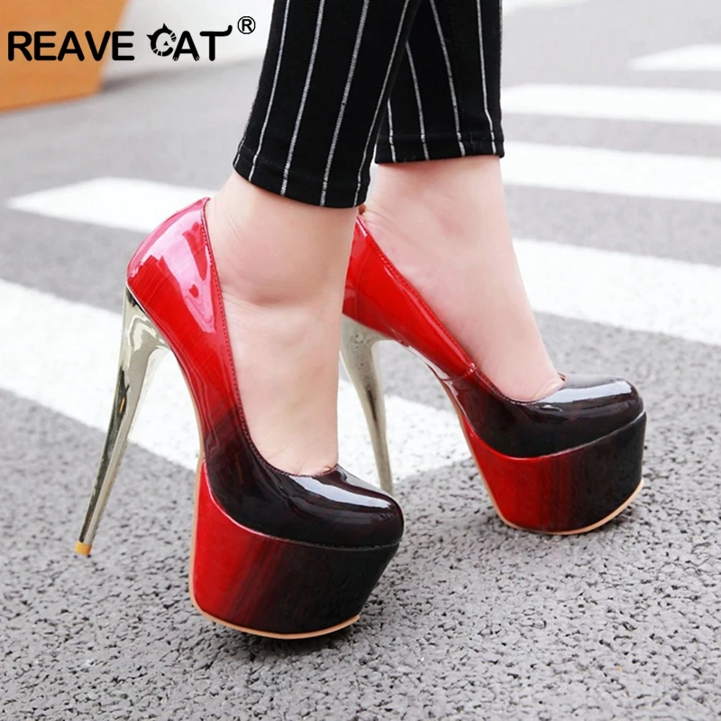 

REAVE CAT Women's shoes Sexy Platform Round toe Ultra Thin heels High heels Shoes women Pumps Red Wedding Shoes Party PL1535