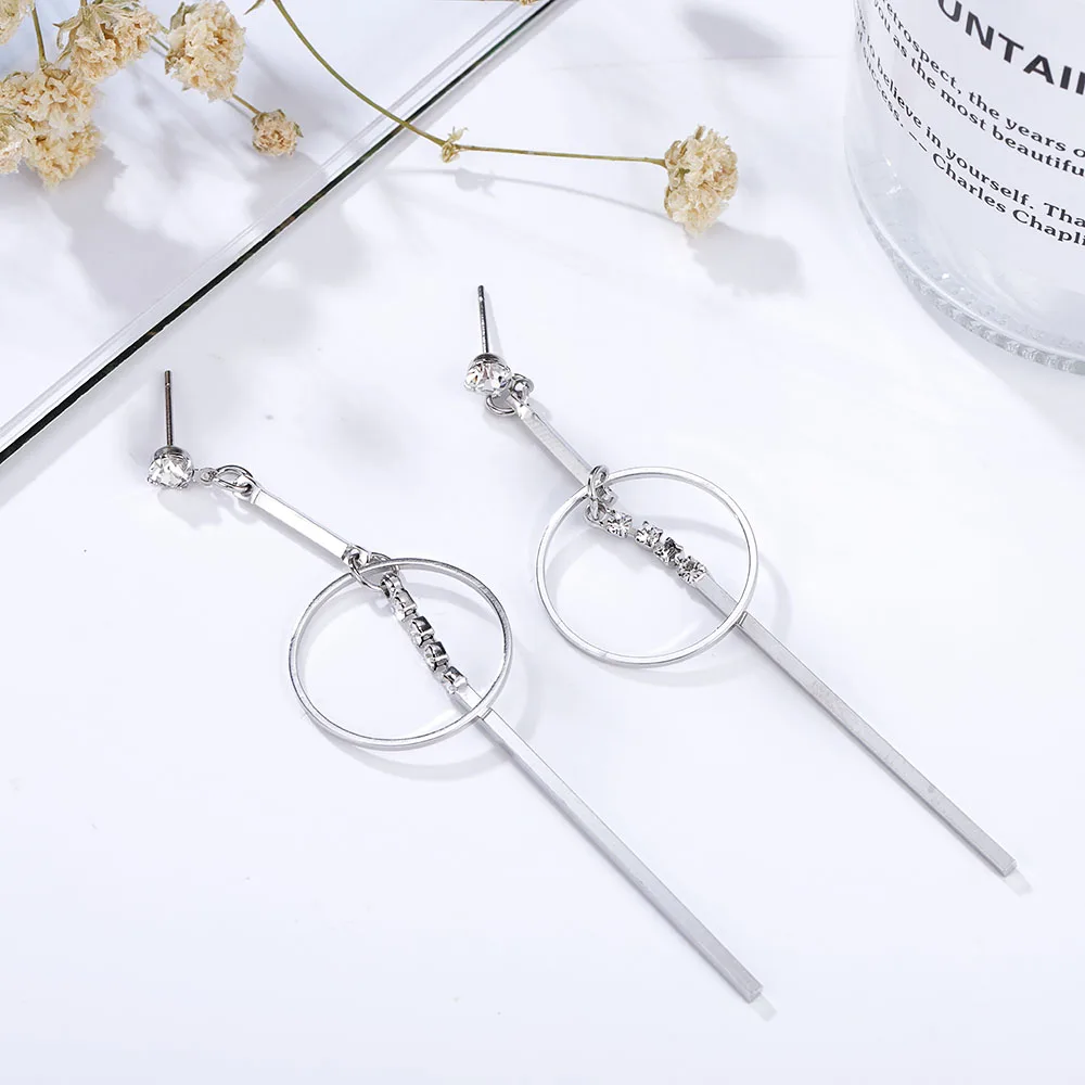 Новые Креативные Круглые Висячие длинные серьги HanCheng висячие со стразами для