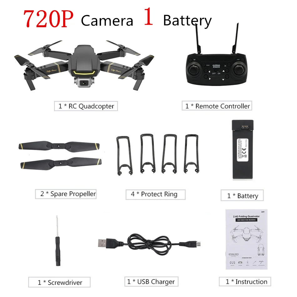 720P Black 1B Global GW89 Радиоуправляемый Дрон с камерой 1080P HD Wifi FPV Gesture Фото Видео удержание высоты складной Радиоуправляемый квадрокоптер для начинающих VS E58 - Цвет: 720P Black 1B