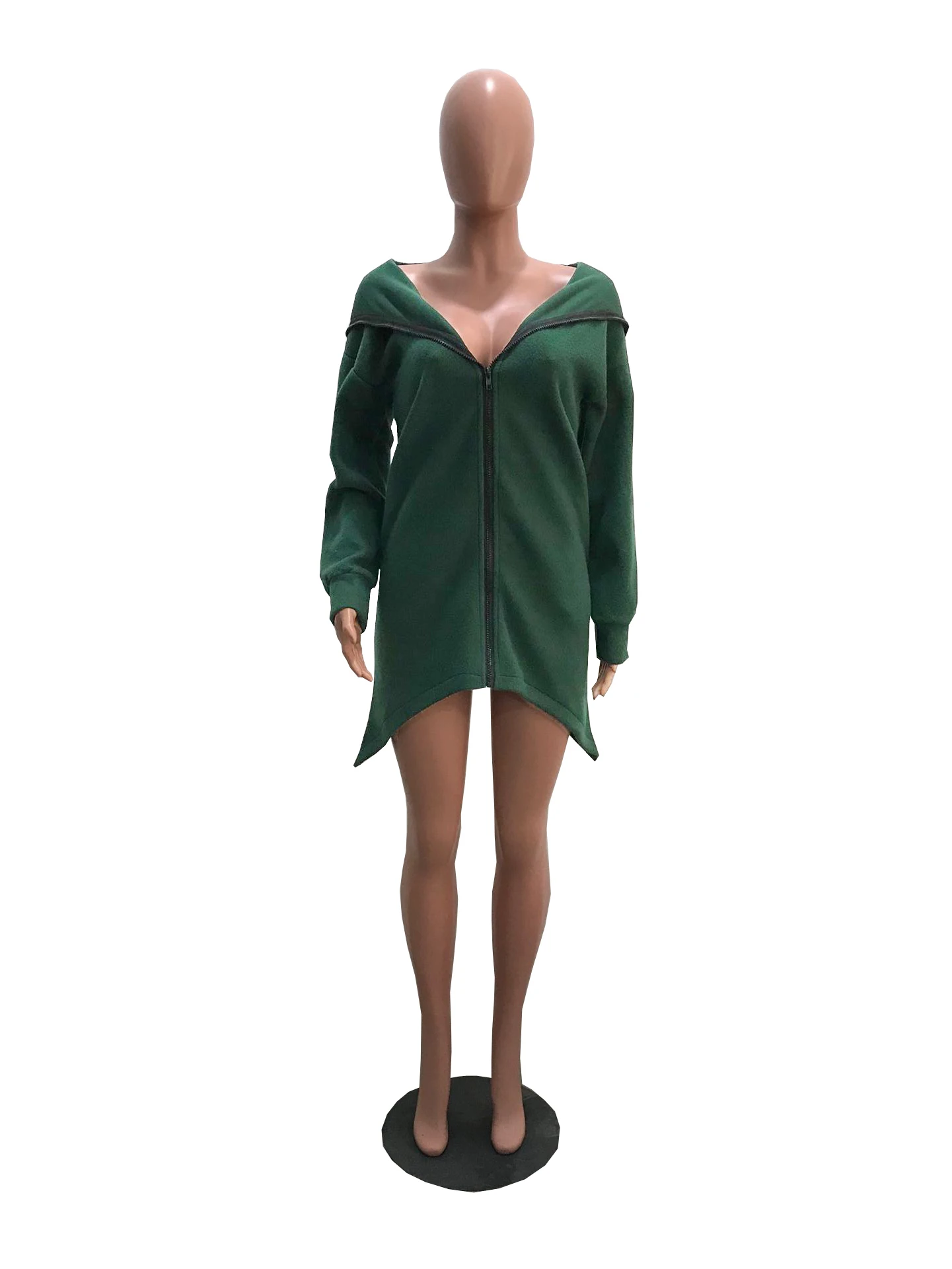 Женское длинное пальто на молнии с капюшоном и длинным рукавом |