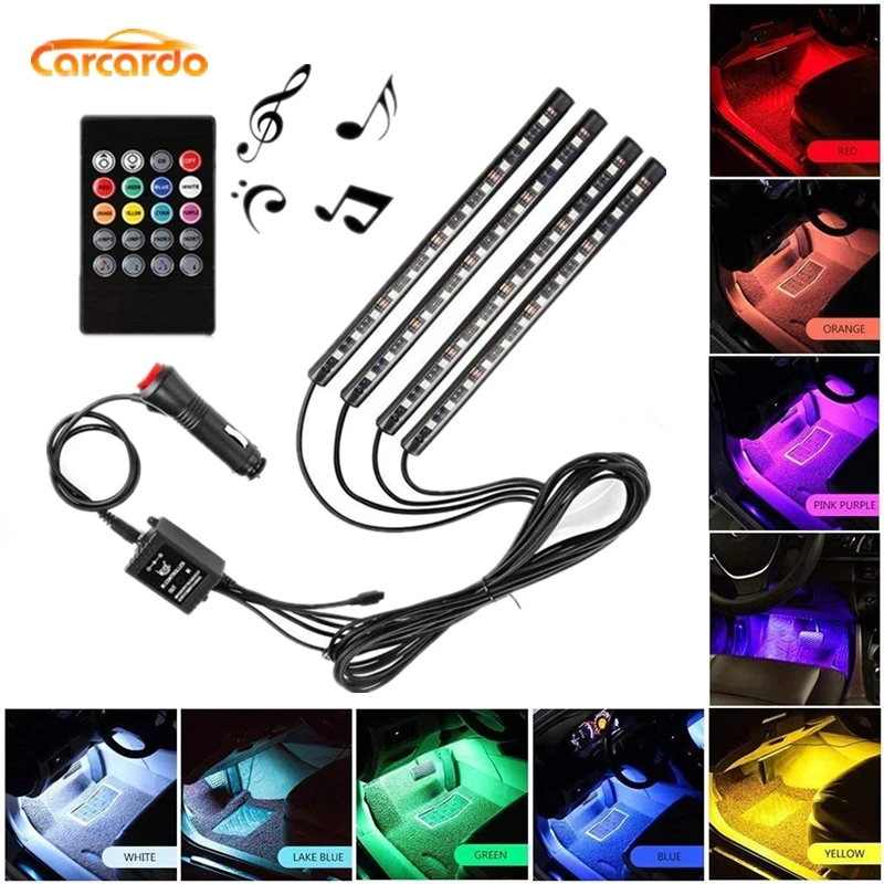 

Carcardo 1 Set Voice Music Control LED Atmosphere Neon Light Lamp Multi Color RGB Car Interior Decor Glow With Car Lighter