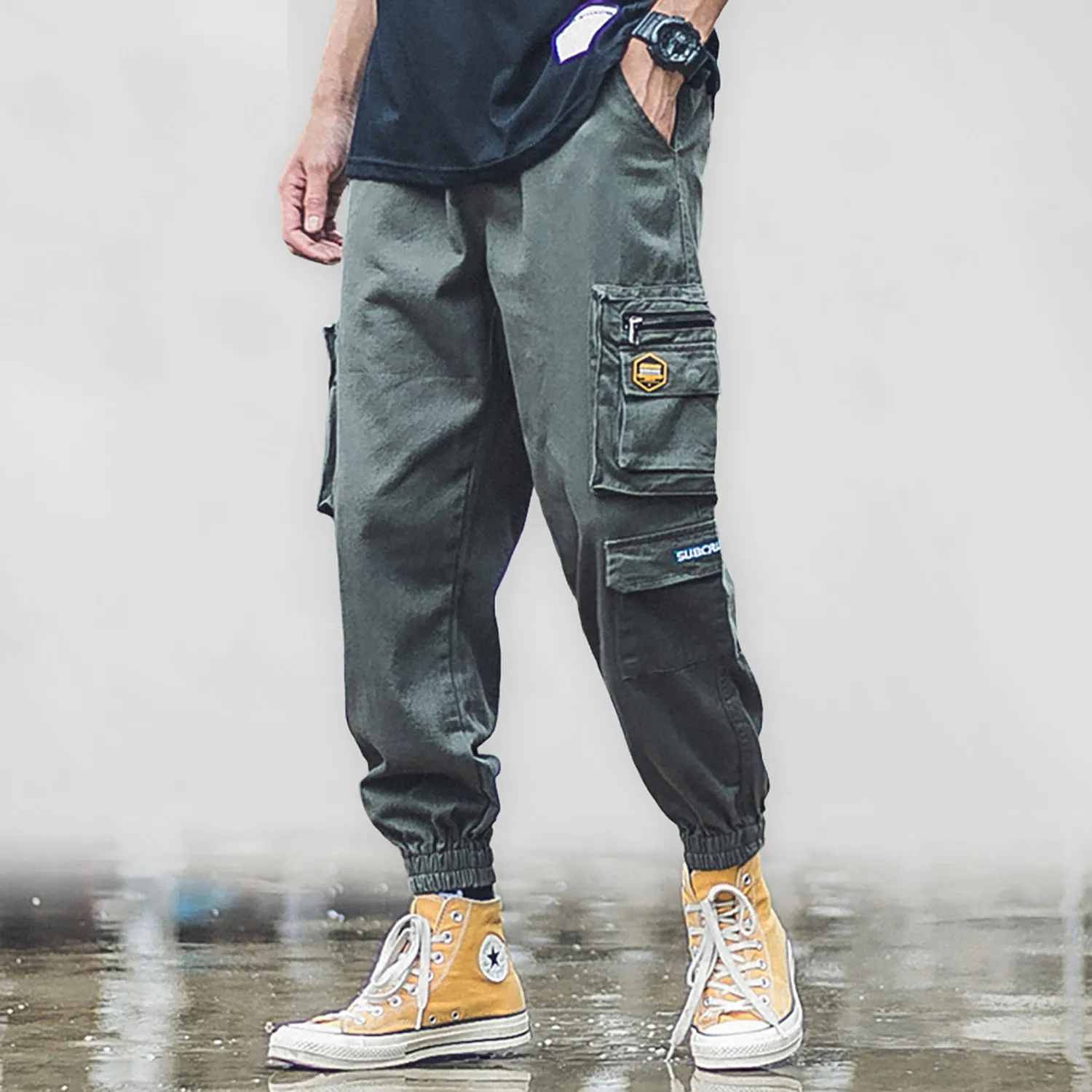 Уличная грузов Штаны мужские с молнией в мозаичном стиле несколькими карманами