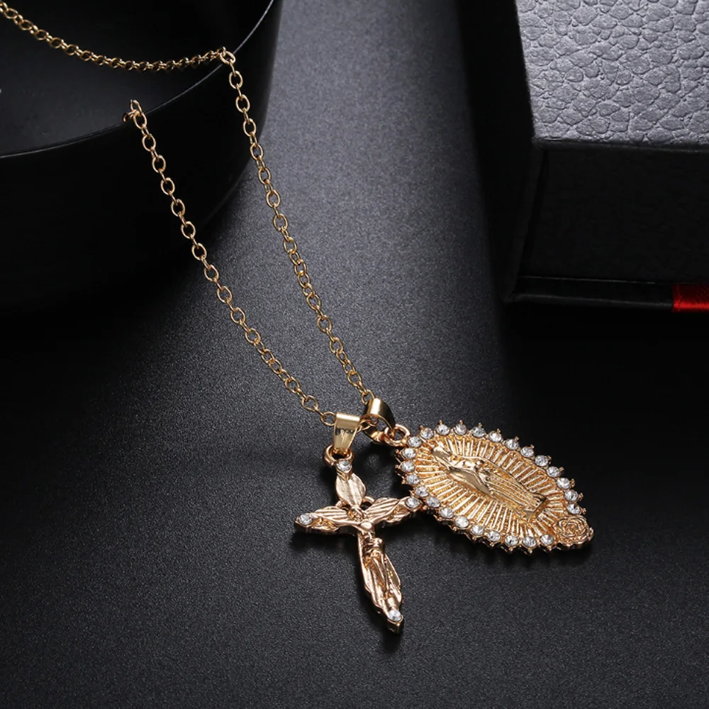 Женское ожерелье с крестиком в стиле ретро золотая цепочка чокер со стразами