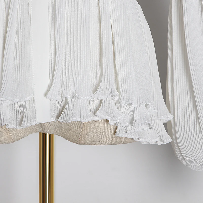 

Causal Chiffon Ruched Women's Blouses Turtleneck Lantern Long Sleeve Tunic Shirts Female 2021 Fashion Clothing Tide