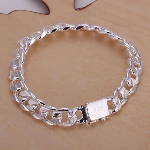 New high-end women's mens fine 925 sterling silver bracelet fashion jewelry gift men's 10MM square beautiful gem Jewelry | Украшения