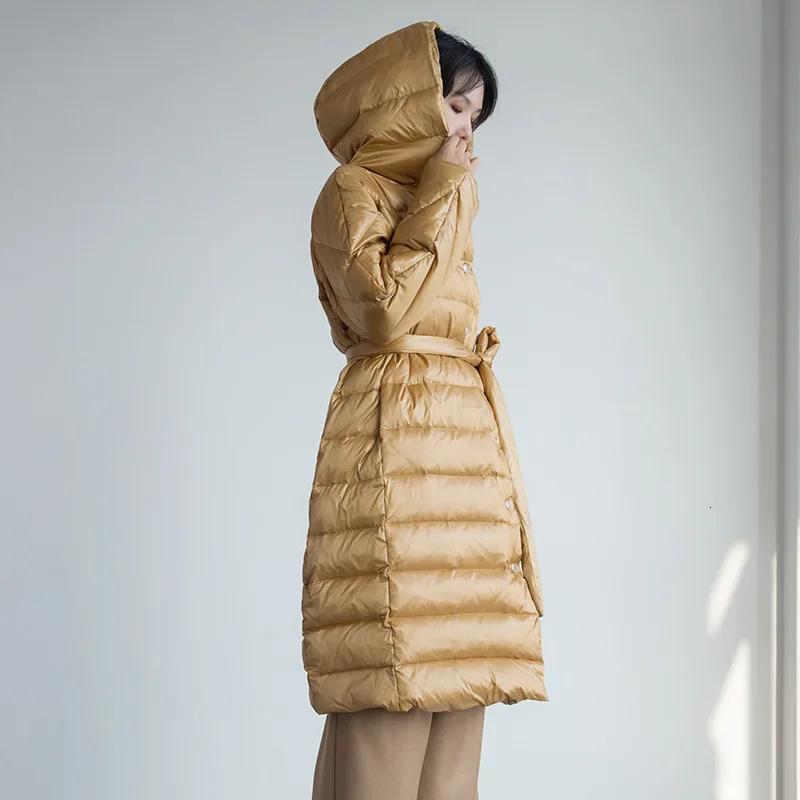 LANMREM 2020 большой белый утиный пух длинный Завязывающийся пуховик женский плотный