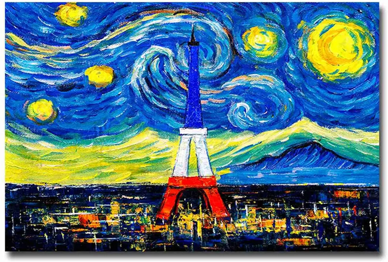 

Abstract Starry Night Style Eiffel Tower Oil Paintings Canvas Painting Posters Prints Wall Art Pictures for Living Room Unframed