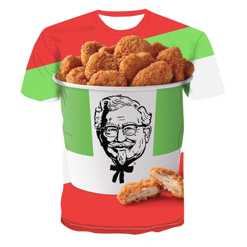 

2021 New 3D Printed Fried Food T Shirts Men's Fashion T-shirts Casual Short Sleeve O-neck Funny Summer Man T-shirts