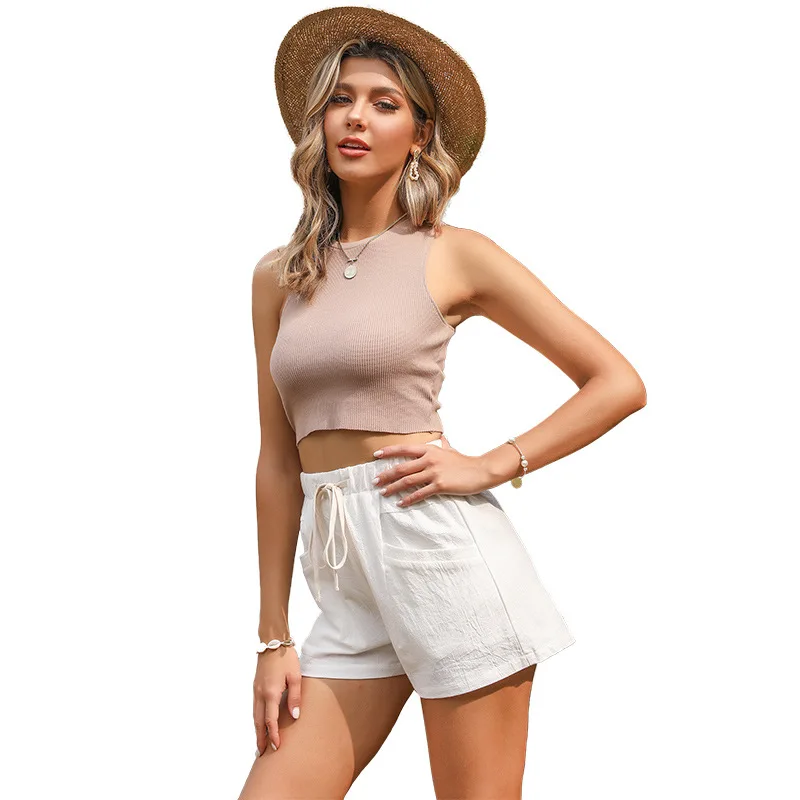 

Cute White Shorts Women Summer Vintage Elastic Waist Shorts with Drawstring Female Aesthetic Clothes Vintage Spring Bottoms 2021