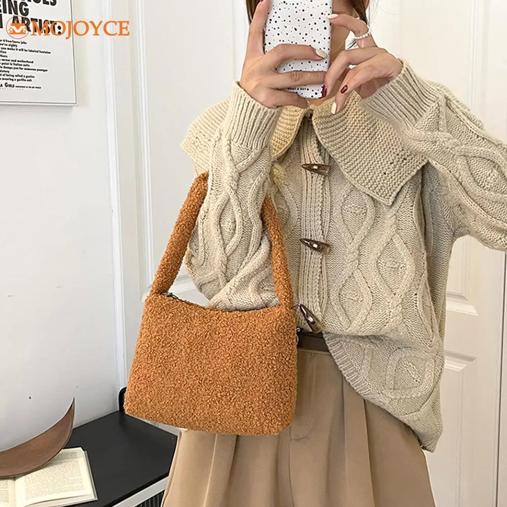 

Модная женская однотонная сумка через плечо, женская элегантная шерстяная Осенняя сумка, повседневная женская маленькая мягкая сумка-тоут,...