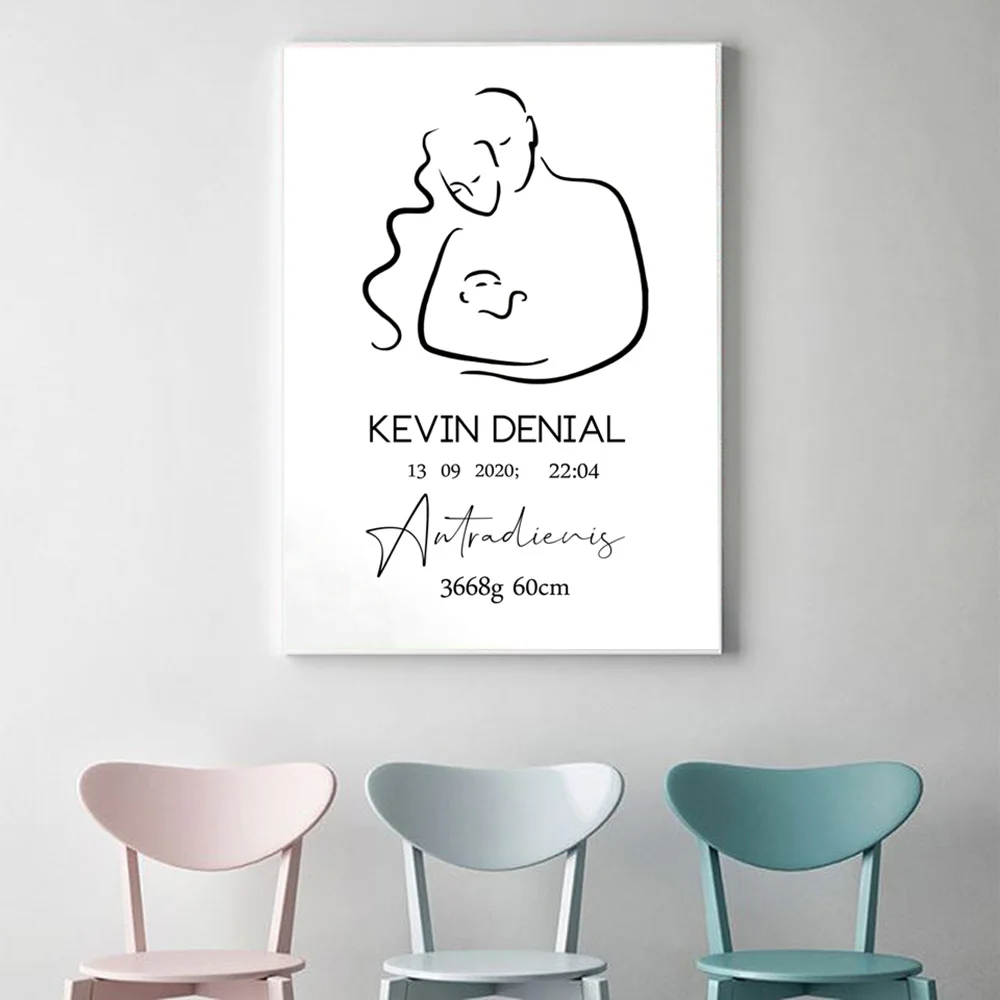 

Custom Baby Born Date Height and Weight Canvas Painting Sweet Love Print Poster and Print Black White Wall Art Decor Picture