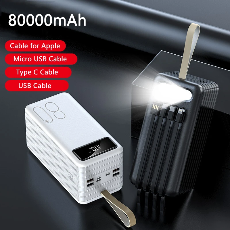 Kaufen Hohe Kapazität 80000mAh Power Bank Tragbare Ladegerät Power Für IPhone 12 X Xiaomi Externe Batterie Poverbank Mit Taschenlampe
