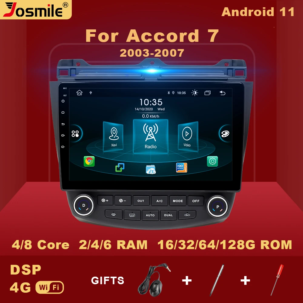 

Автомобильный мультимедийный плеер Josmile, автомагнитола 2 din V1 с голосовым управлением, Android 11, для Honda Accord 7 2003-2008, 4G