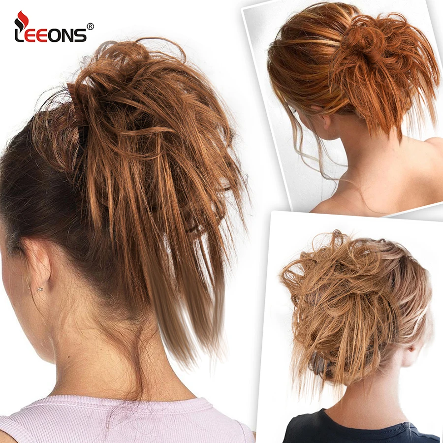 

Leeons Cheap Messy Hair Bun Tousled Hairpiece Elastic Band Chignon Hair Curly Scrunchie Updo Cover Synthetic Hairpiece For Women