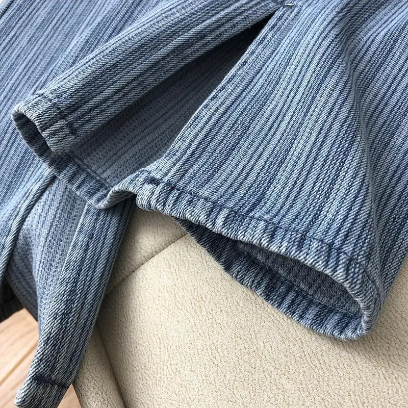

Vertical texture! Baggy straight high waist floor dragging jeans father pants women autumn