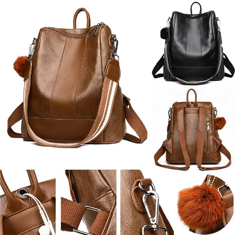 Модный качественный кожаный женский рюкзак с защитой от кражи вместительная