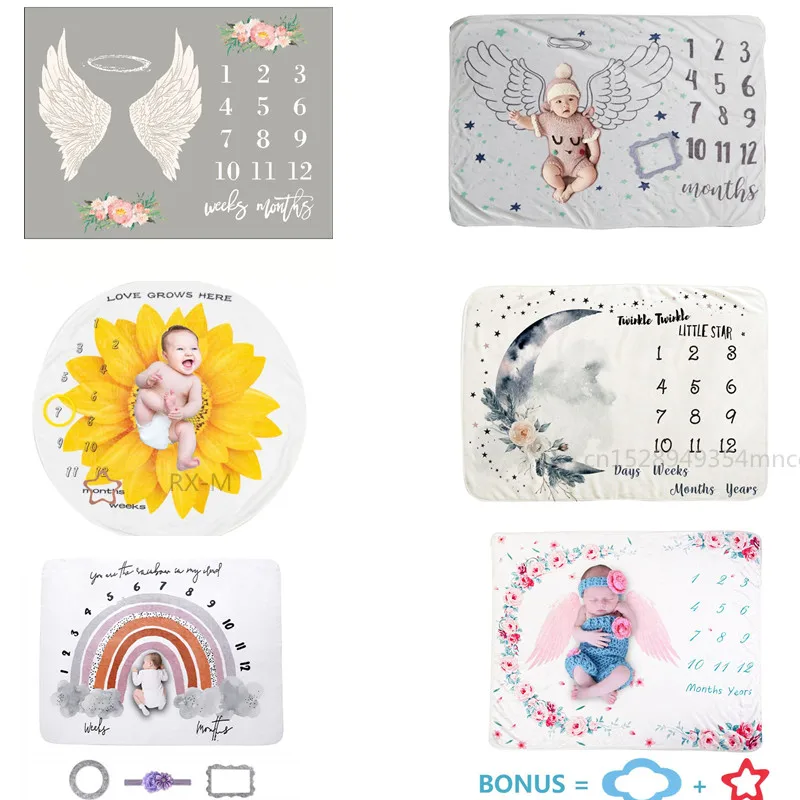 

Infant Monthly Record Growth Milestone Blanket Newborn Photography Props Cloth Baby Angel Wings Photography Blanket Bath Towel