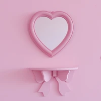 korean pink mirror wall mounted room love decoration girl heart pink colour peach makeup dressing mirror