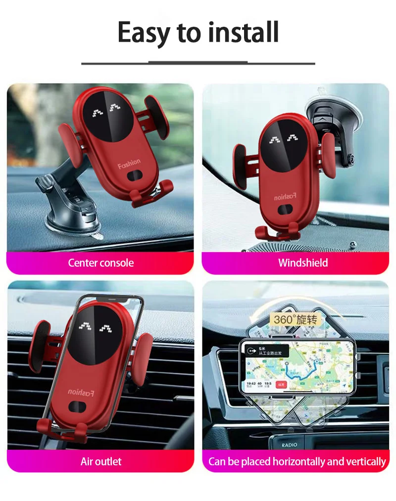 wireless charger car phone holder qi induction smart sensor fast charging stand mount for samsung s10 note 10 iphone 11 10w free global shipping