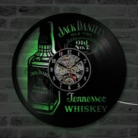a bottle of whiskey beer wall clock modern design vintage vinyl record clocks led lighting wall watch home decor for beer