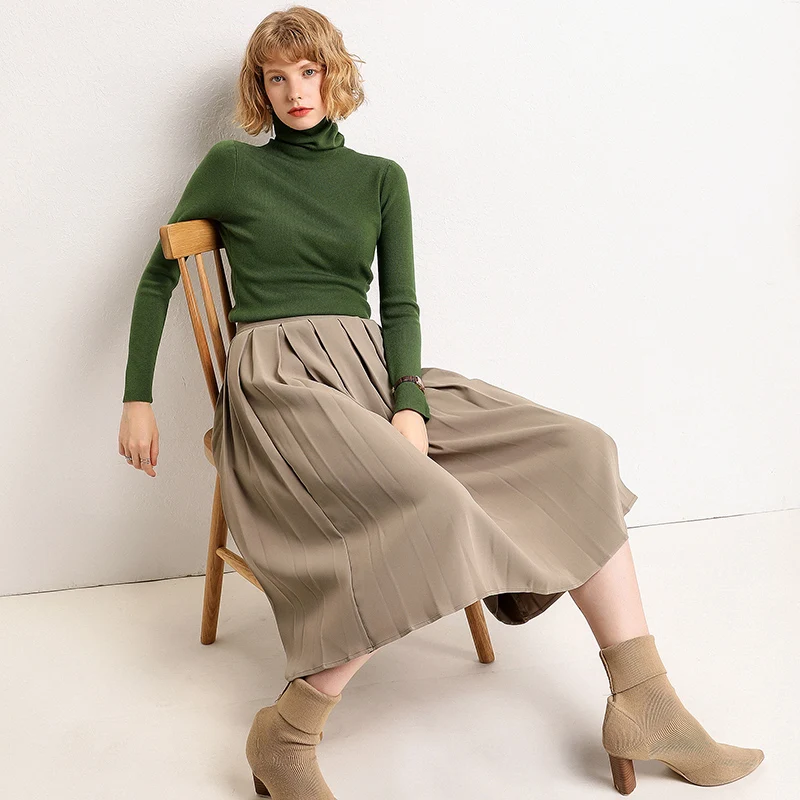 Женский вязаный свитер с высоким воротником ALKMENE тонкий пуловер длинным рукавом