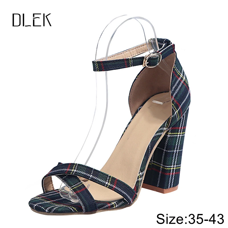 Новинка лета 2020 женские туфли на высоком каблуке клетчатые сандалии с открытым