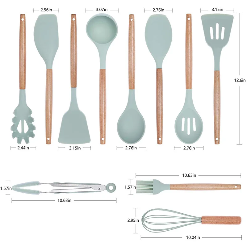 

9/11pcs Silicone Cooking Utensils Set Non-stick Spatula Shovel Wooden Handle Cooking Tool with Storage Box Kitchenware