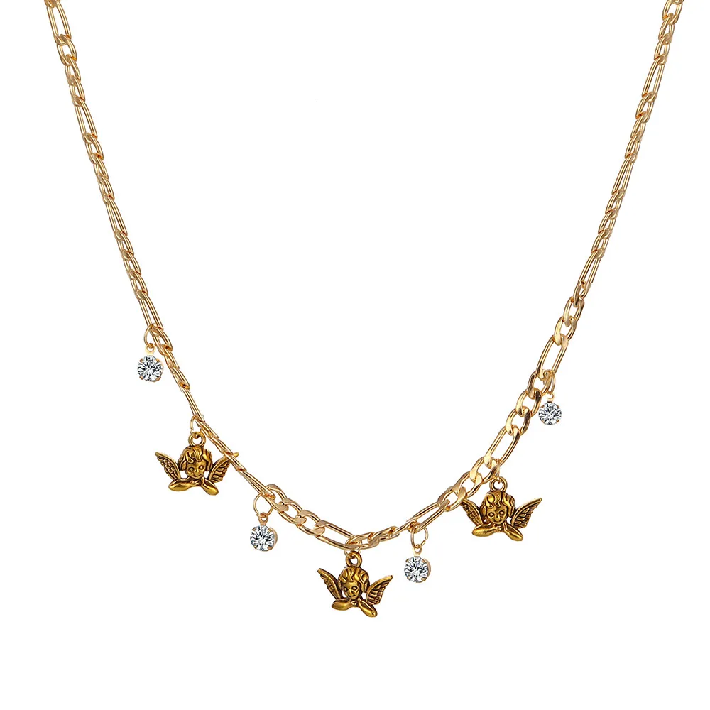 

UMKA Trendy Cupid Baby Angel Pendant Necklace For Women Romance Love Crystal Choker Necklaces Jewelry Gift