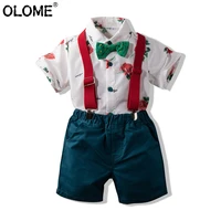 olome formal children clothing sets fashion kid boy short suspenders party infant short sleeve shirtpant 2pcs toddler clothes