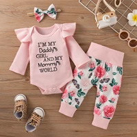 3pcsset newborn baby girls clothes ruffle ribbed romper floral pants headband winter outfits girl clothing 6 12 18 24 months