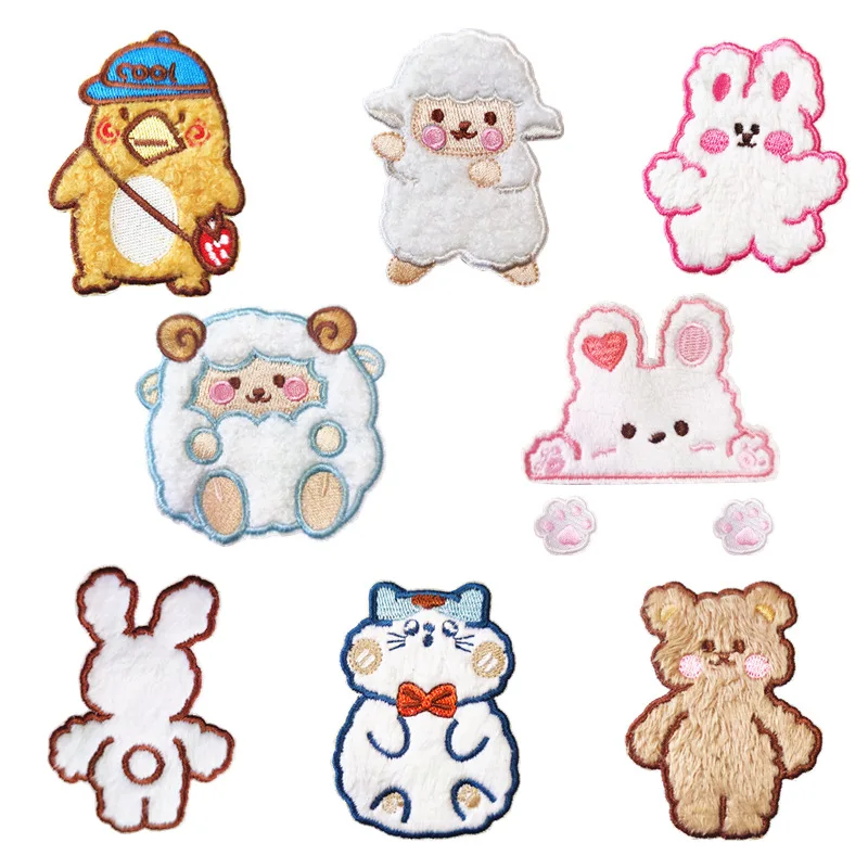 

Новое поступление, милая плюшевая вышивка в виде медведя, наклейка в виде зайчика, декоративная самоклеящаяся наклейка