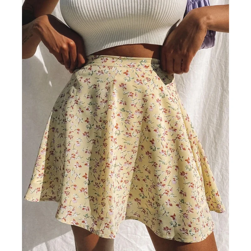 

Fashion Floral Print Sexy Mini Skirt Women's 2021 Summer High Waist A-line Chiffon Skirt Y2k Streetwear