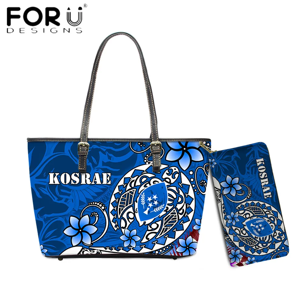 

FORUDESIGNS New Trend PU Shoulder Bag For Women Kosrae Polynesian Turtle And Hibiscus Print Brand Design Female Handbag Purse